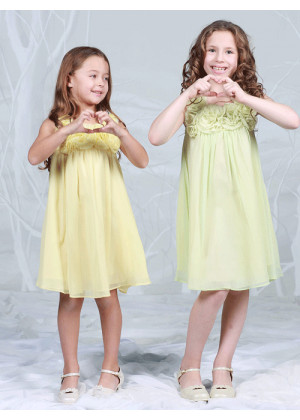 Chiffon Knee Length Flower Girl Dress With Rosebuds